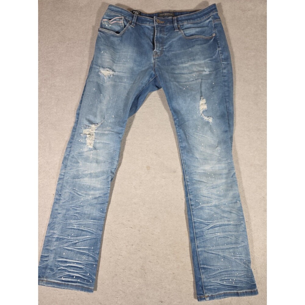 Cult of Individuality Rocker Slim Distressed Denim Jeans 36x33 Blue Ripped